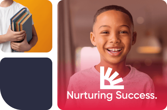 A smiling boy at Iqra Education beside the words Nurturing Success